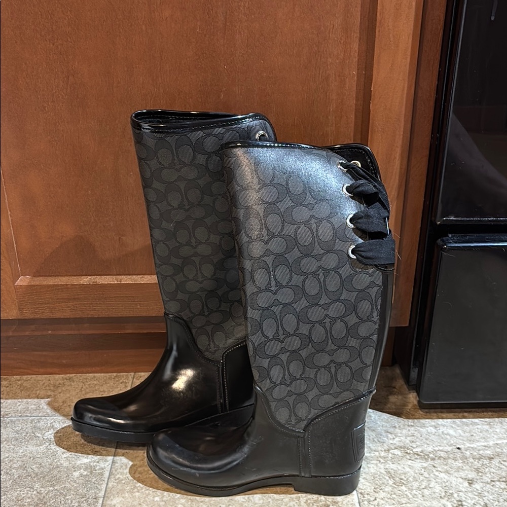 Women's Black Designer Rain Boots